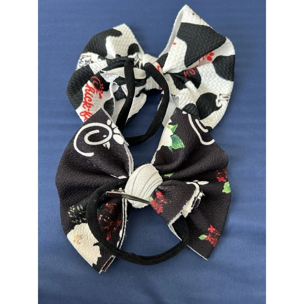 Lot 2 Chic Fil-A‎ Cow Hair Bows Eat More Chicken Baby Girls Animal Soft Headband